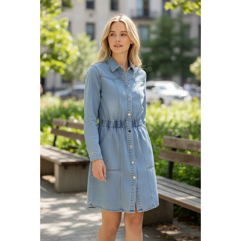 2/$30 UNIVERSAL THREAD Dress Size 4 Denim Fit Flare Long Sleeve Stretch Waist